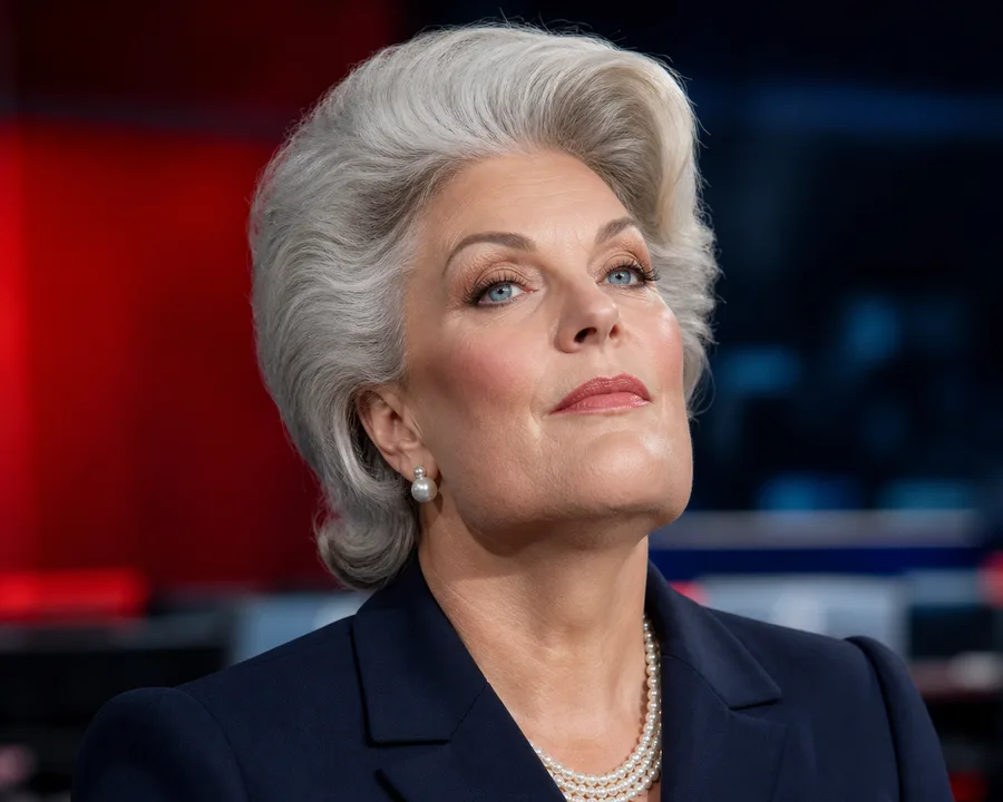 Lady Penelope Fawning: a silver bouffant and pearls, gazing upwards in devotion